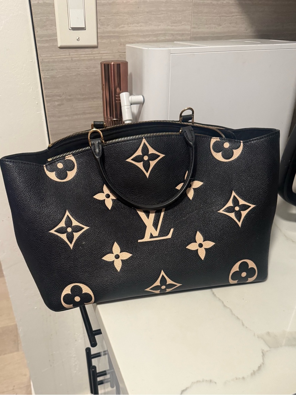 Louis Vuitton Black & Beige Large Monogram Tote